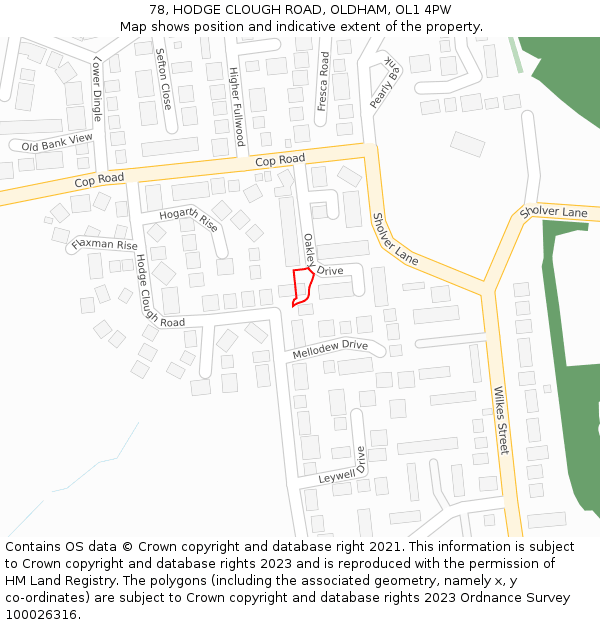 78, HODGE CLOUGH ROAD, OLDHAM, OL1 4PW: Location map and indicative extent of plot