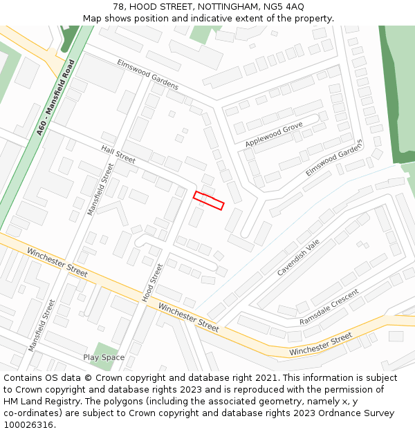 78, HOOD STREET, NOTTINGHAM, NG5 4AQ: Location map and indicative extent of plot