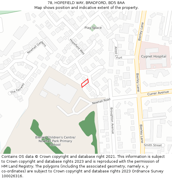 78, HOPEFIELD WAY, BRADFORD, BD5 8AA: Location map and indicative extent of plot