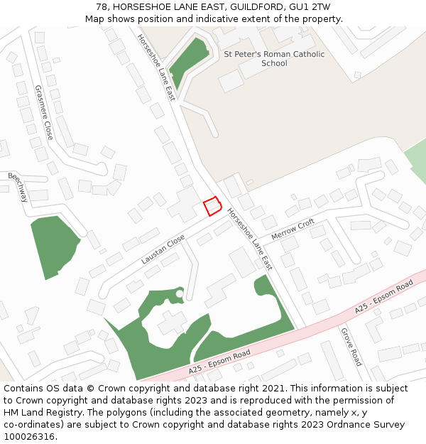 78, HORSESHOE LANE EAST, GUILDFORD, GU1 2TW: Location map and indicative extent of plot