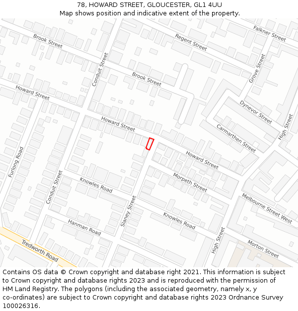 78, HOWARD STREET, GLOUCESTER, GL1 4UU: Location map and indicative extent of plot