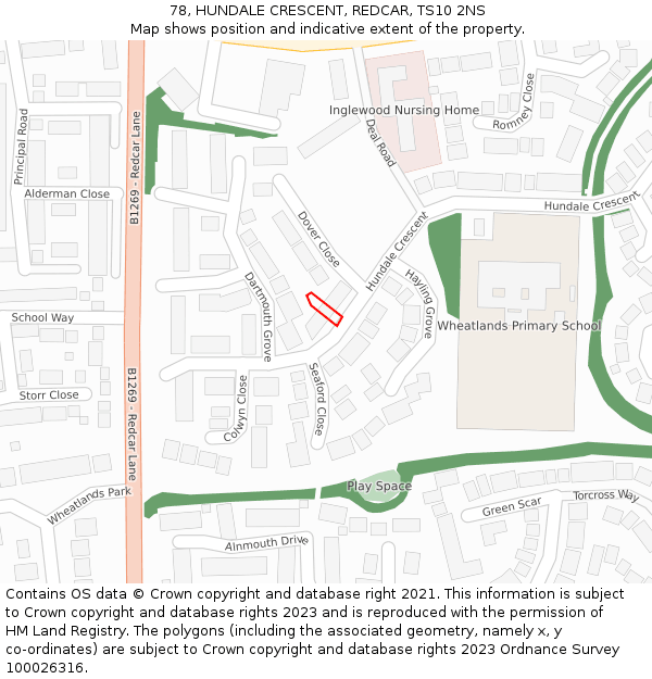 78, HUNDALE CRESCENT, REDCAR, TS10 2NS: Location map and indicative extent of plot