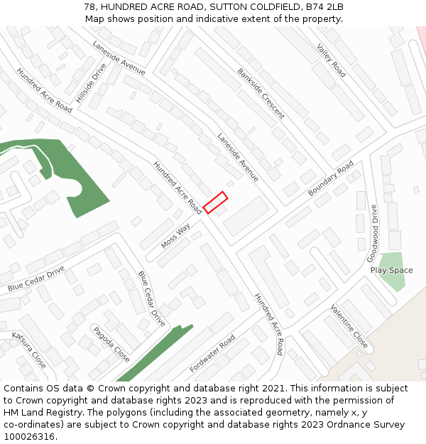 78, HUNDRED ACRE ROAD, SUTTON COLDFIELD, B74 2LB: Location map and indicative extent of plot