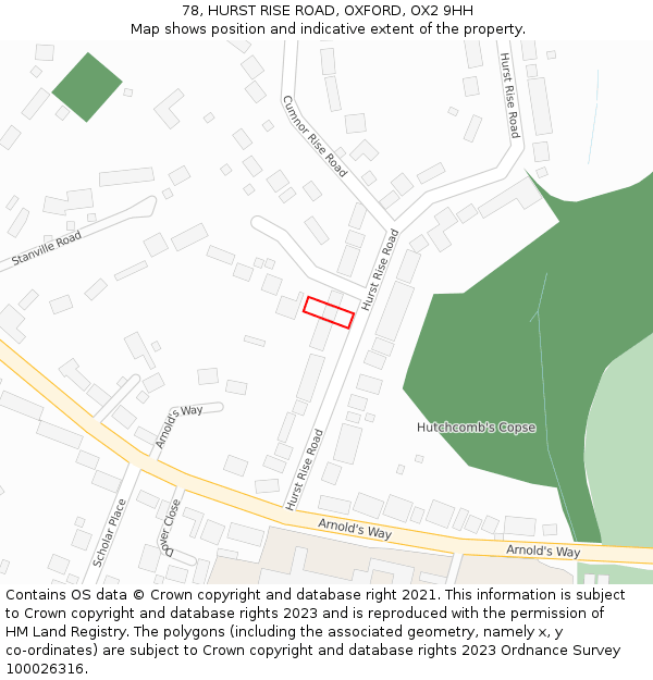 78, HURST RISE ROAD, OXFORD, OX2 9HH: Location map and indicative extent of plot