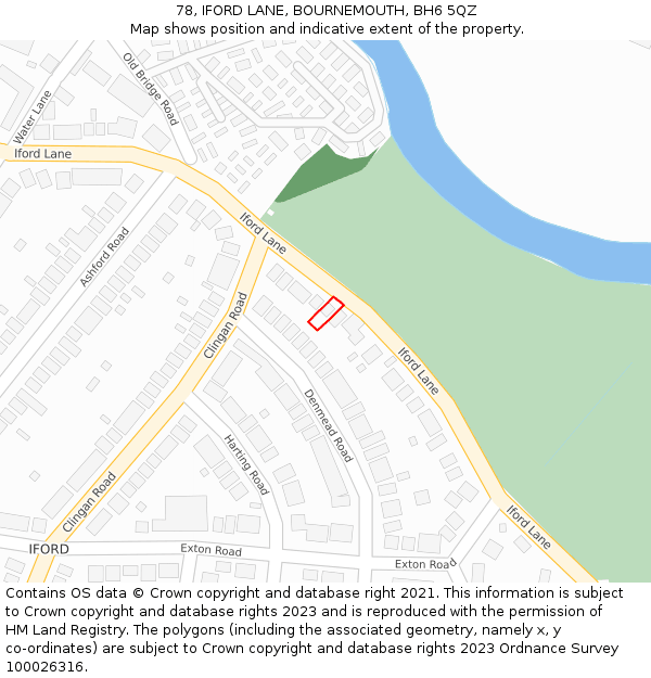 78, IFORD LANE, BOURNEMOUTH, BH6 5QZ: Location map and indicative extent of plot