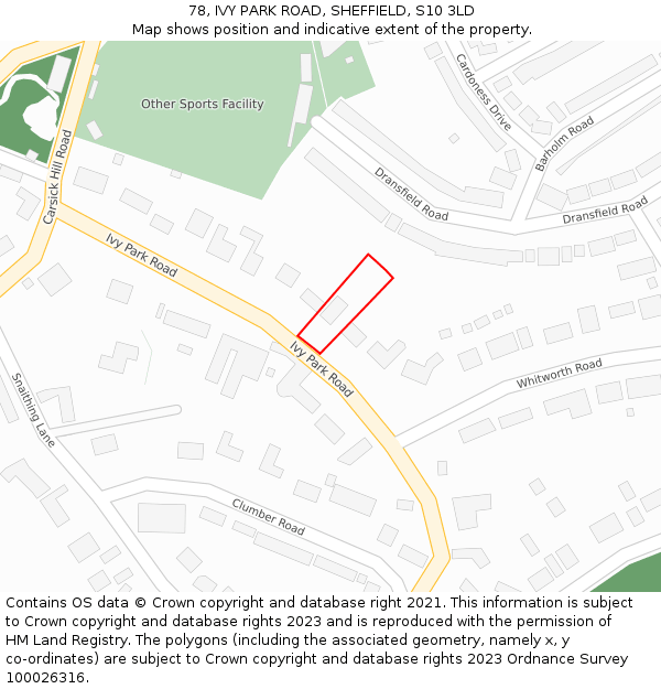 78, IVY PARK ROAD, SHEFFIELD, S10 3LD: Location map and indicative extent of plot