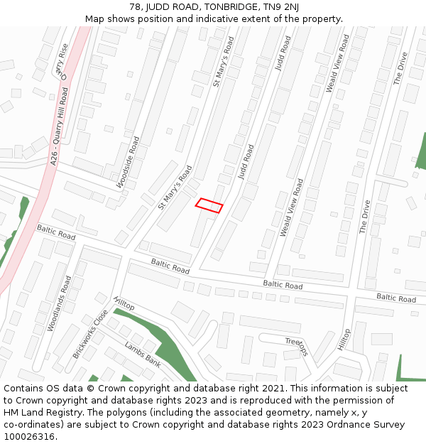 78, JUDD ROAD, TONBRIDGE, TN9 2NJ: Location map and indicative extent of plot