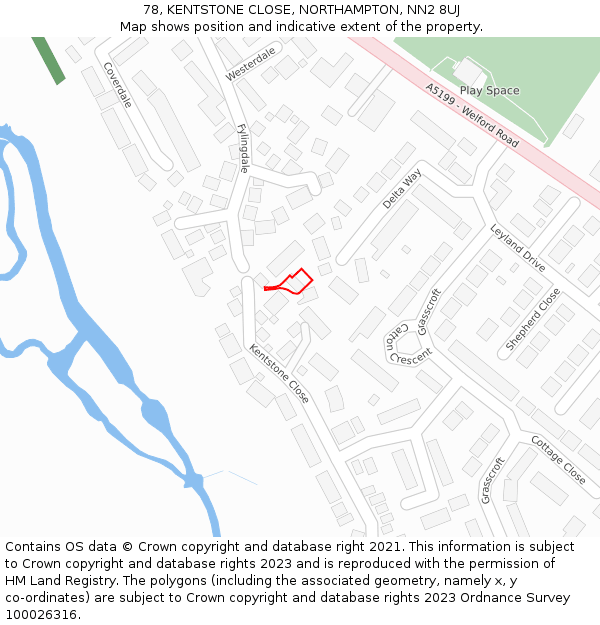 78, KENTSTONE CLOSE, NORTHAMPTON, NN2 8UJ: Location map and indicative extent of plot