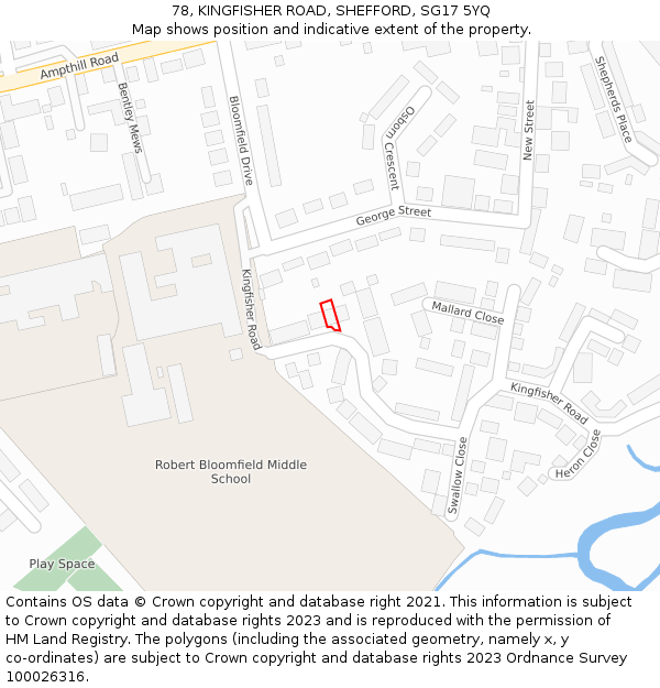 78, KINGFISHER ROAD, SHEFFORD, SG17 5YQ: Location map and indicative extent of plot