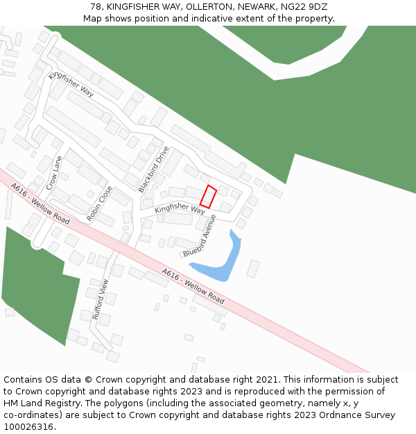 78, KINGFISHER WAY, OLLERTON, NEWARK, NG22 9DZ: Location map and indicative extent of plot