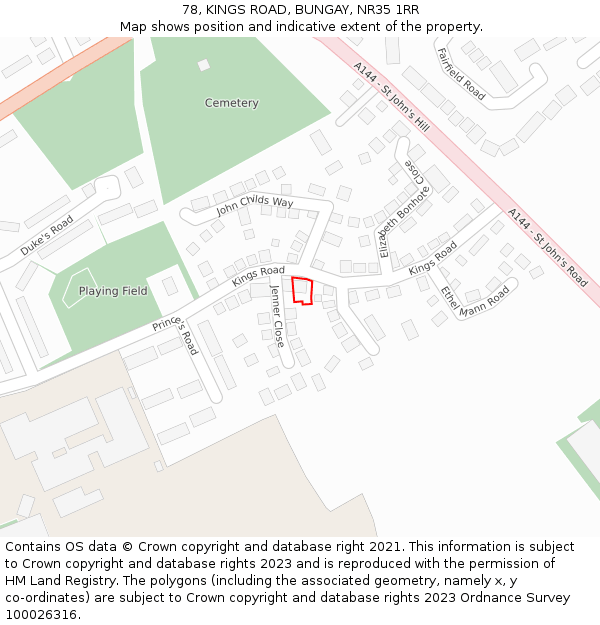 78, KINGS ROAD, BUNGAY, NR35 1RR: Location map and indicative extent of plot