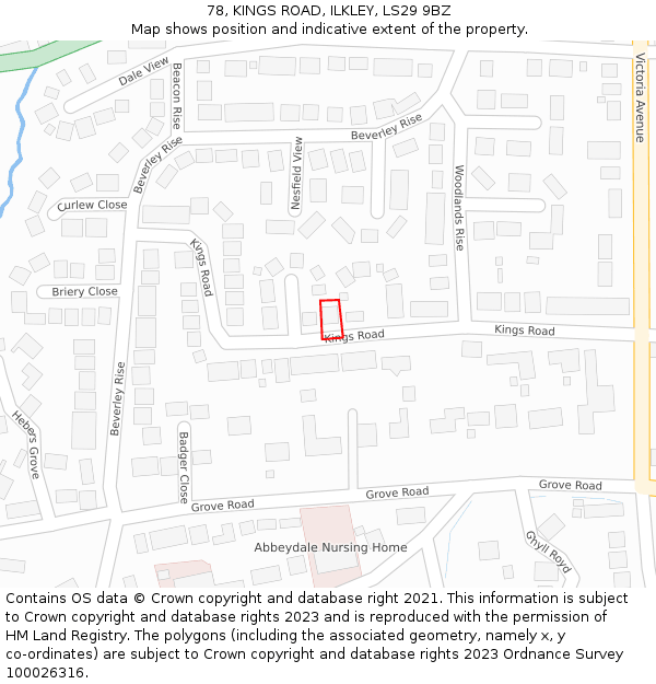 78, KINGS ROAD, ILKLEY, LS29 9BZ: Location map and indicative extent of plot