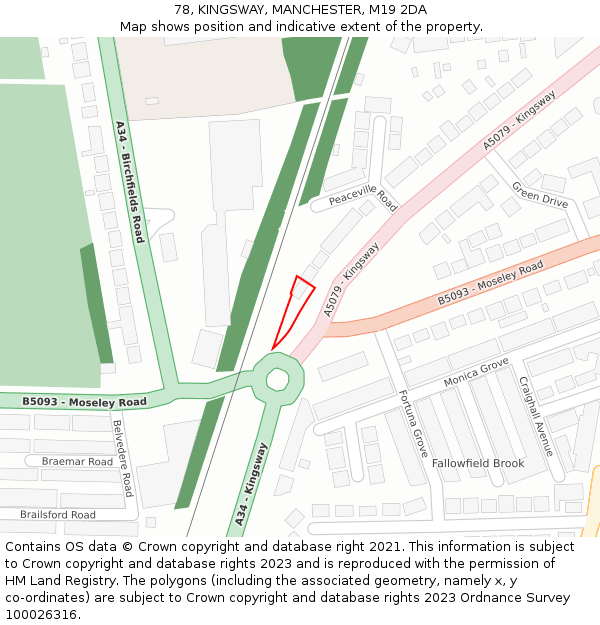 78, KINGSWAY, MANCHESTER, M19 2DA: Location map and indicative extent of plot