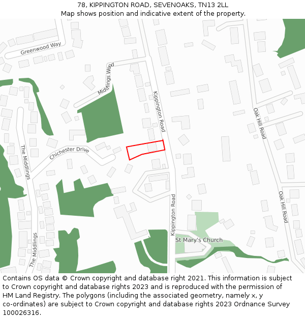 78, KIPPINGTON ROAD, SEVENOAKS, TN13 2LL: Location map and indicative extent of plot