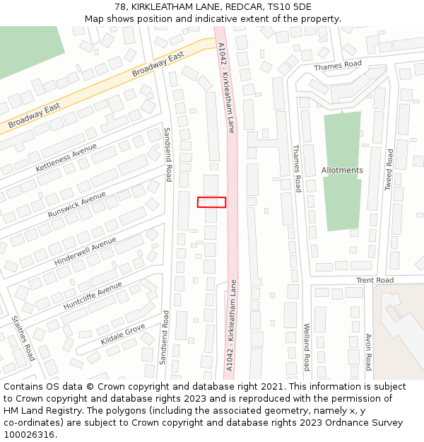 78, KIRKLEATHAM LANE, REDCAR, TS10 5DE: Location map and indicative extent of plot