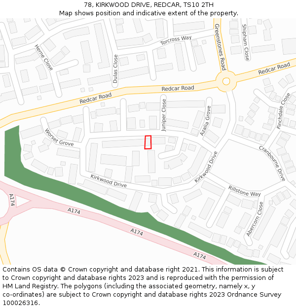 78, KIRKWOOD DRIVE, REDCAR, TS10 2TH: Location map and indicative extent of plot