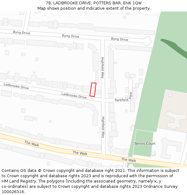 78, LADBROOKE DRIVE, POTTERS BAR, EN6 1QW: Location map and indicative extent of plot