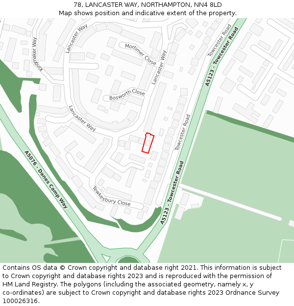 78, LANCASTER WAY, NORTHAMPTON, NN4 8LD: Location map and indicative extent of plot
