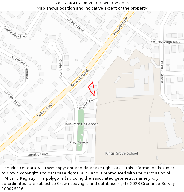 78, LANGLEY DRIVE, CREWE, CW2 8LN: Location map and indicative extent of plot