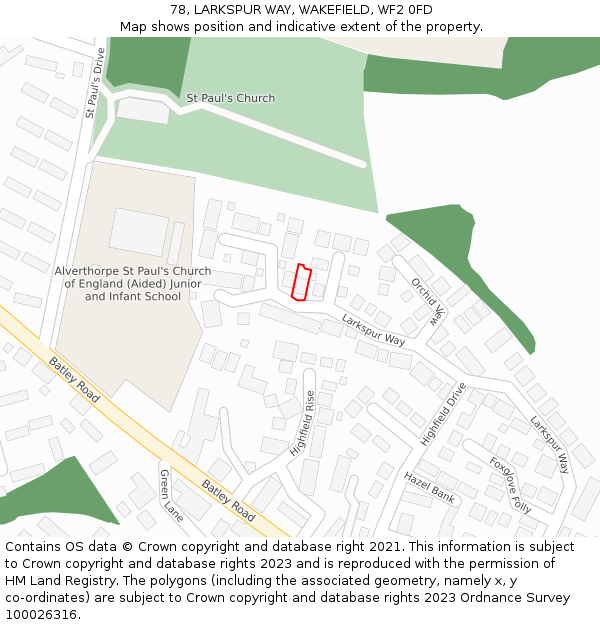 78, LARKSPUR WAY, WAKEFIELD, WF2 0FD: Location map and indicative extent of plot