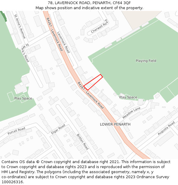 78, LAVERNOCK ROAD, PENARTH, CF64 3QF: Location map and indicative extent of plot