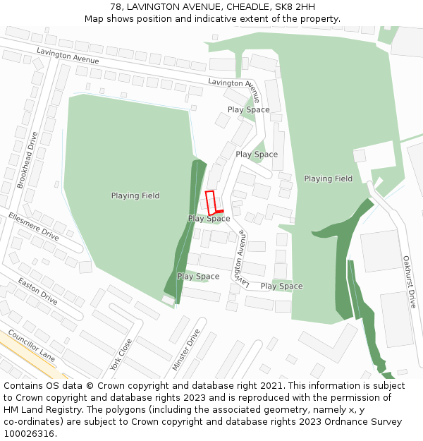 78, LAVINGTON AVENUE, CHEADLE, SK8 2HH: Location map and indicative extent of plot