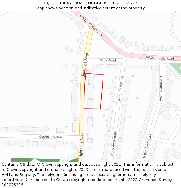 78, LIGHTRIDGE ROAD, HUDDERSFIELD, HD2 2HS: Location map and indicative extent of plot