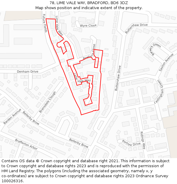78, LIME VALE WAY, BRADFORD, BD6 3DZ: Location map and indicative extent of plot