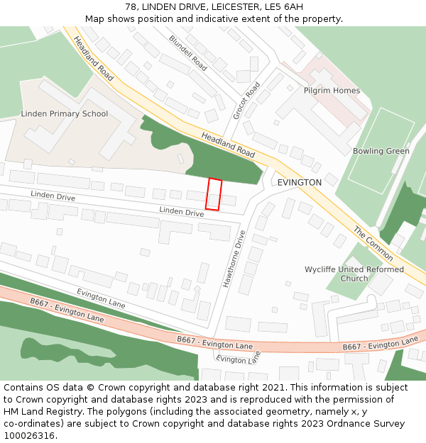 78, LINDEN DRIVE, LEICESTER, LE5 6AH: Location map and indicative extent of plot