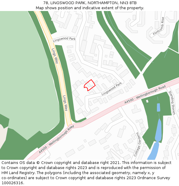 78, LINGSWOOD PARK, NORTHAMPTON, NN3 8TB: Location map and indicative extent of plot