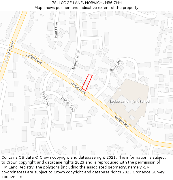 78, LODGE LANE, NORWICH, NR6 7HH: Location map and indicative extent of plot