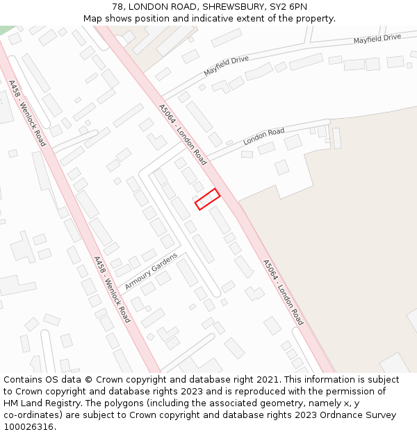 78, LONDON ROAD, SHREWSBURY, SY2 6PN: Location map and indicative extent of plot