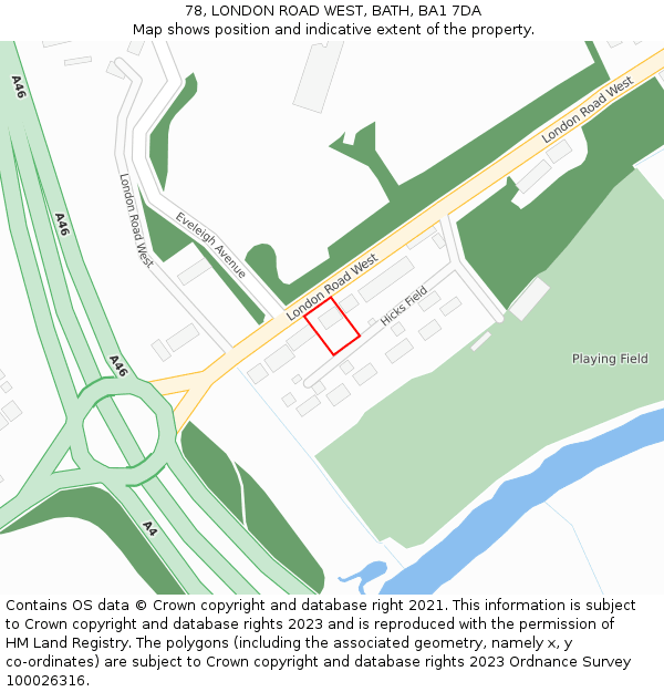 78, LONDON ROAD WEST, BATH, BA1 7DA: Location map and indicative extent of plot