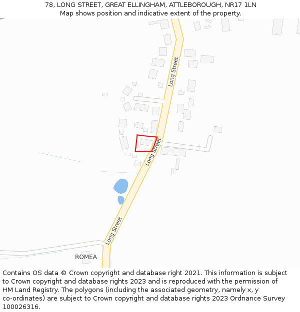 78, LONG STREET, GREAT ELLINGHAM, ATTLEBOROUGH, NR17 1LN: Location map and indicative extent of plot