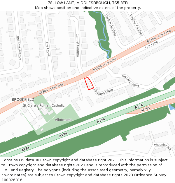78, LOW LANE, MIDDLESBROUGH, TS5 8EB: Location map and indicative extent of plot