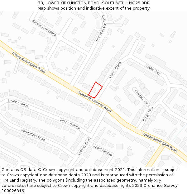 78, LOWER KIRKLINGTON ROAD, SOUTHWELL, NG25 0DP: Location map and indicative extent of plot