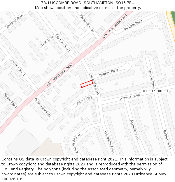 78, LUCCOMBE ROAD, SOUTHAMPTON, SO15 7RU: Location map and indicative extent of plot