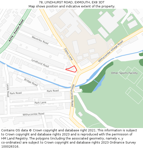 78, LYNDHURST ROAD, EXMOUTH, EX8 3DT: Location map and indicative extent of plot