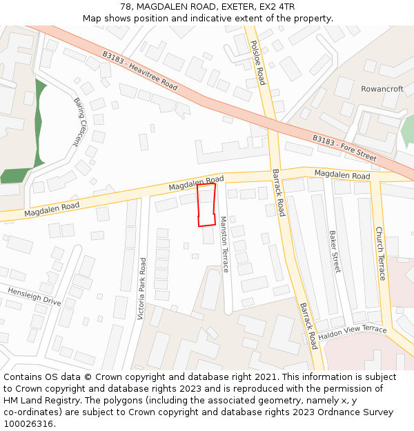 78, MAGDALEN ROAD, EXETER, EX2 4TR: Location map and indicative extent of plot