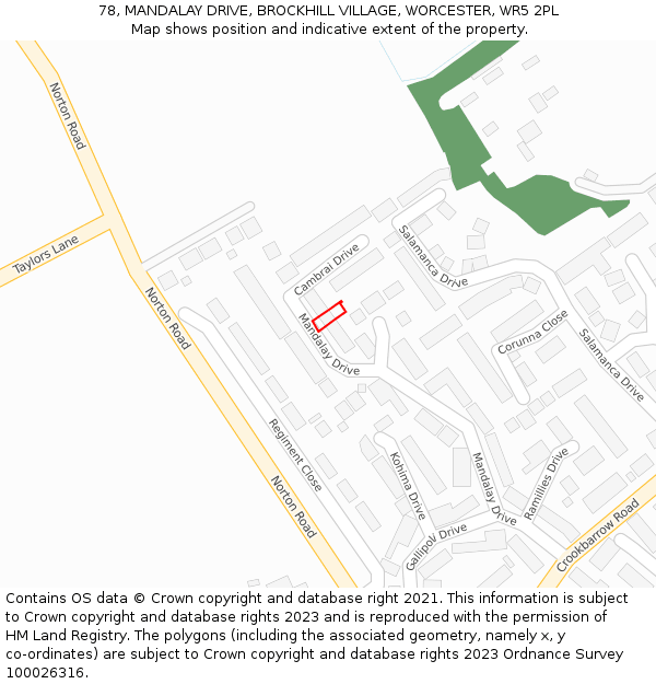 78, MANDALAY DRIVE, BROCKHILL VILLAGE, WORCESTER, WR5 2PL: Location map and indicative extent of plot