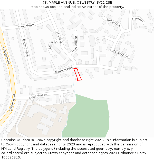 78, MAPLE AVENUE, OSWESTRY, SY11 2SE: Location map and indicative extent of plot