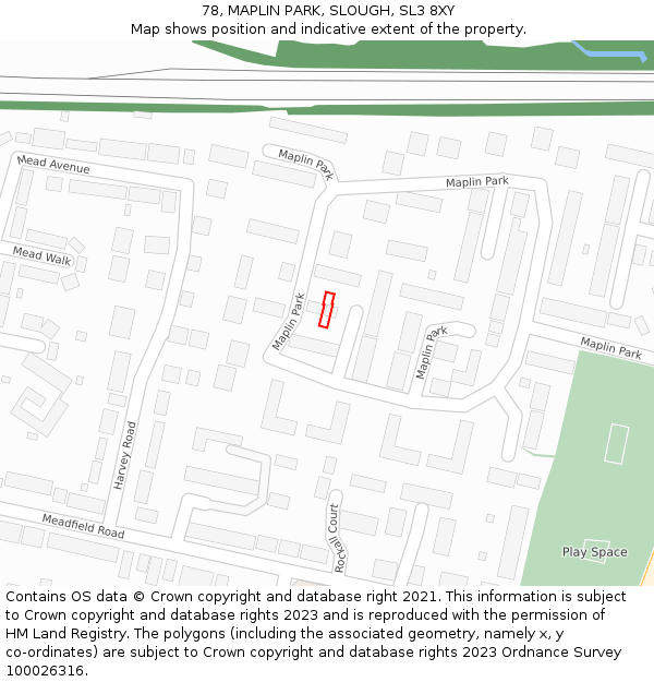 78, MAPLIN PARK, SLOUGH, SL3 8XY: Location map and indicative extent of plot