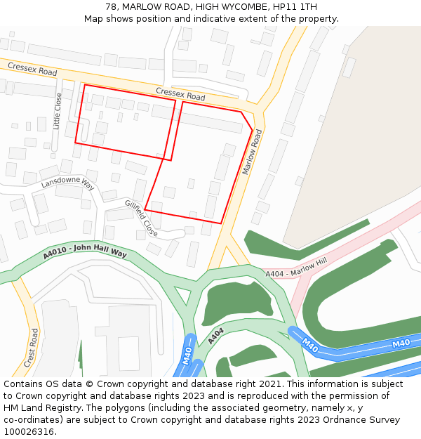 78, MARLOW ROAD, HIGH WYCOMBE, HP11 1TH: Location map and indicative extent of plot