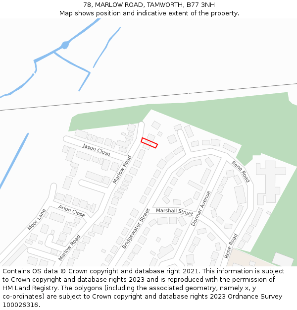78, MARLOW ROAD, TAMWORTH, B77 3NH: Location map and indicative extent of plot