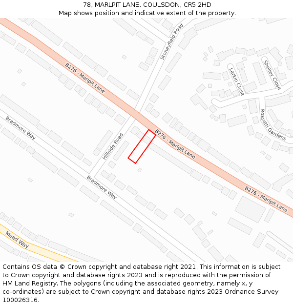 78, MARLPIT LANE, COULSDON, CR5 2HD: Location map and indicative extent of plot