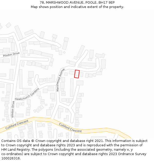 78, MARSHWOOD AVENUE, POOLE, BH17 9EP: Location map and indicative extent of plot