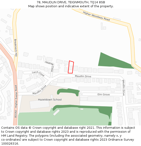 78, MAUDLIN DRIVE, TEIGNMOUTH, TQ14 8SB: Location map and indicative extent of plot