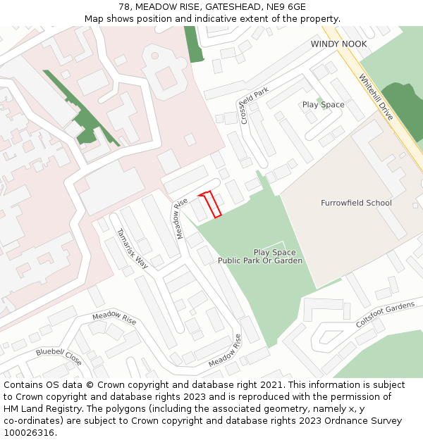 78, MEADOW RISE, GATESHEAD, NE9 6GE: Location map and indicative extent of plot