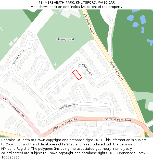 78, MEREHEATH PARK, KNUTSFORD, WA16 6AR: Location map and indicative extent of plot