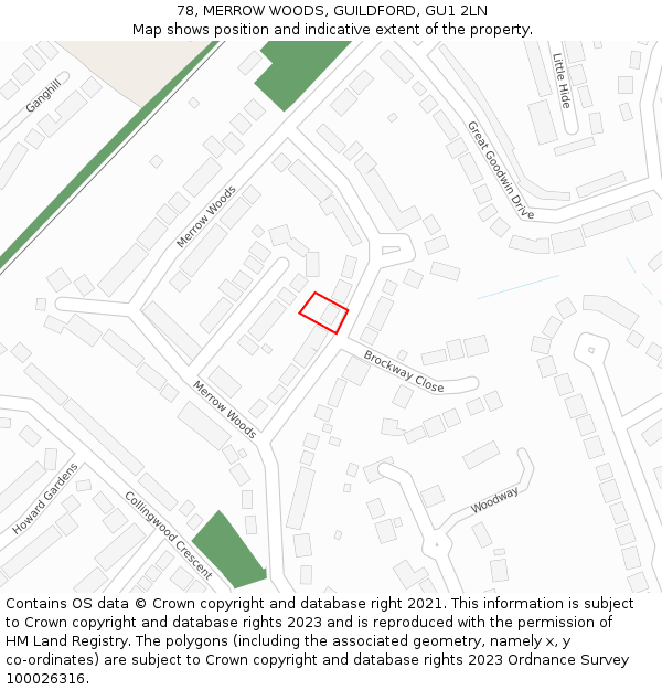 78, MERROW WOODS, GUILDFORD, GU1 2LN: Location map and indicative extent of plot